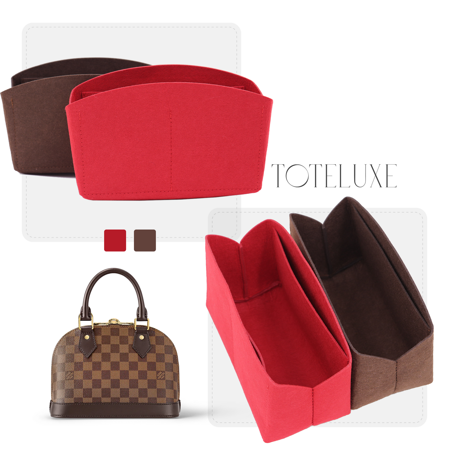 Toteluxe - Louis Vuitton Alma BB Bag Organizer Insert - Cherry and Brown