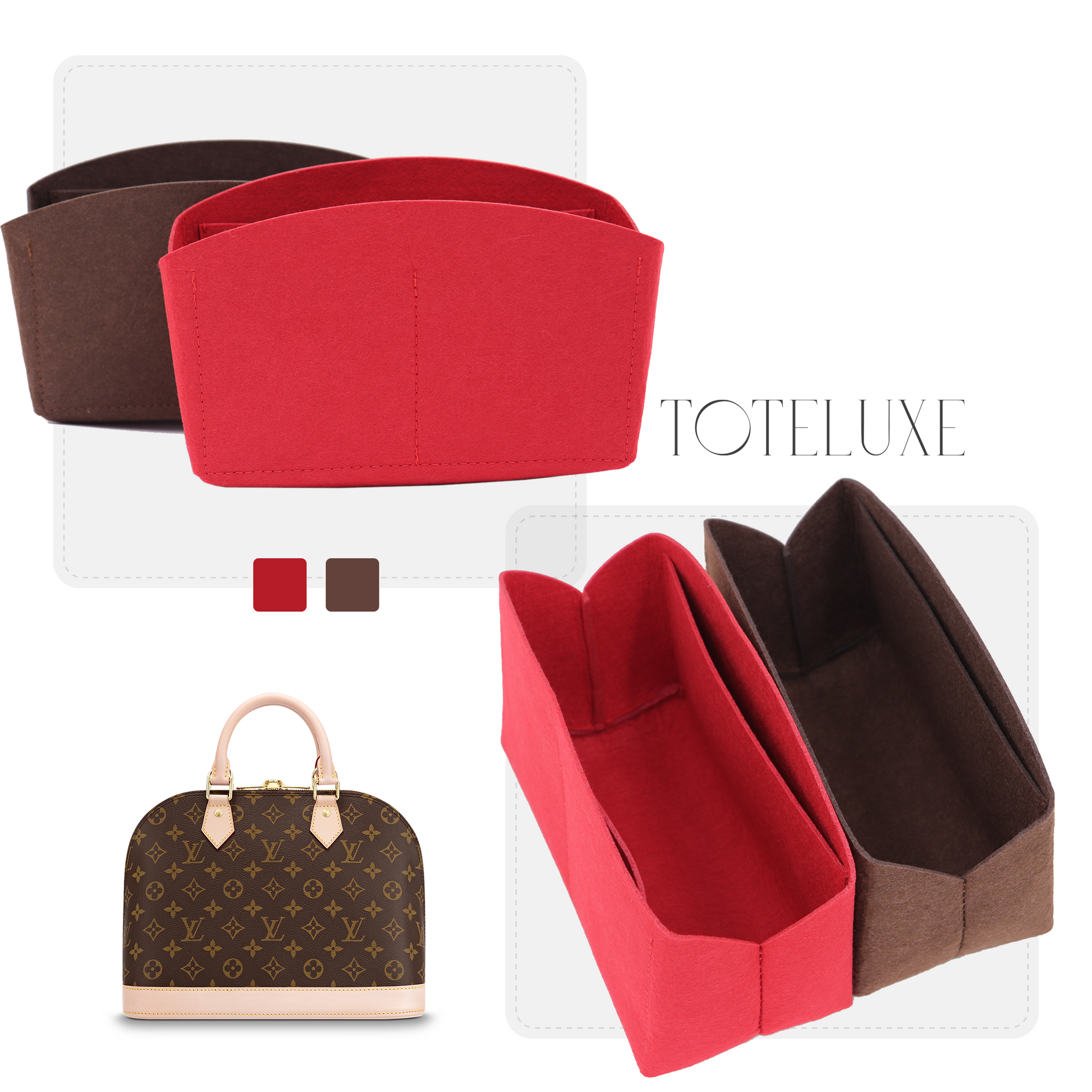 Toteluxe - Louis Vuitton Alma PM Bag Organizer Insert - Cherry and Brown