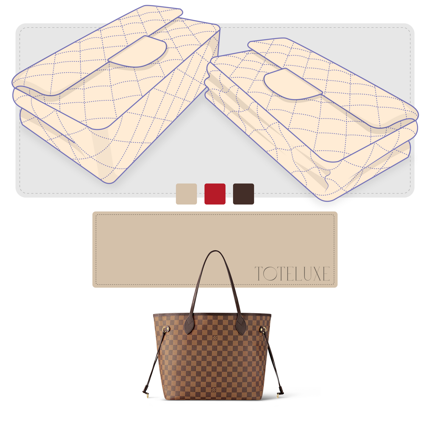 Toteluxe - Louis Vuitton Neverfiull PM Vegan Leather Base Shaper - Brown Cherry Pivone