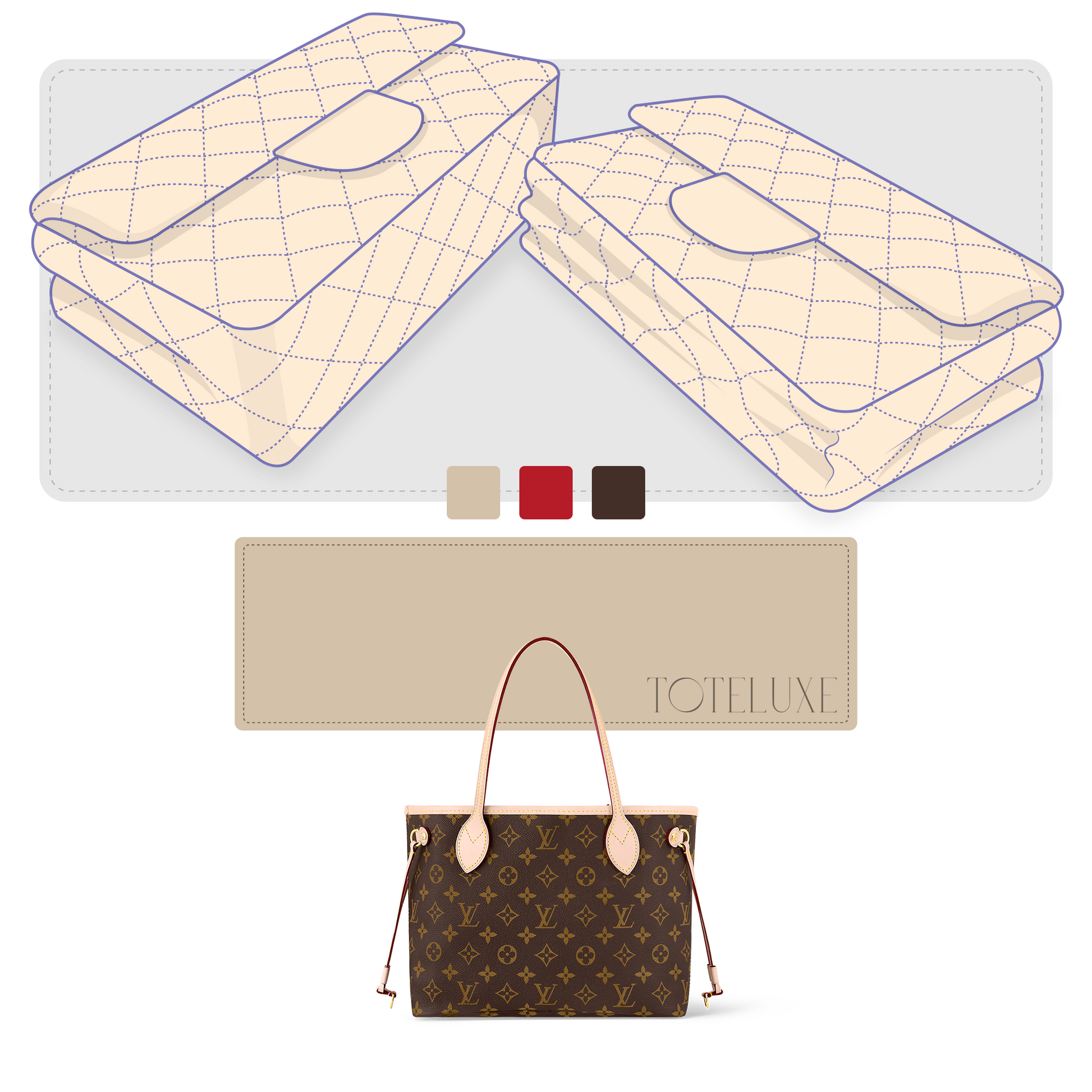 Toteluxe - Louis Vuitton Neverfiull PM Vegan Leather Base Shaper - Brown Cherry Pivone